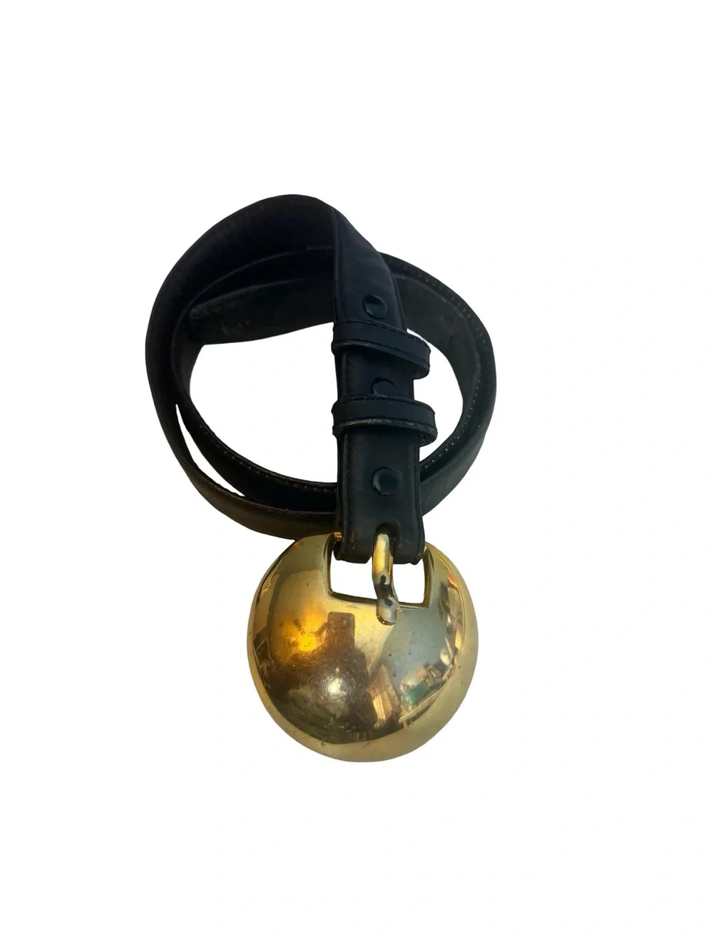Ilana goor vintage Small women Black Leather Belt with Gold Orb Pendant